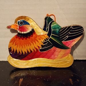 Vintage Straw Mandarin Duck Ornament